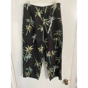 Tiki Classics silk crop pants women’s size 12 black tropical print vacation